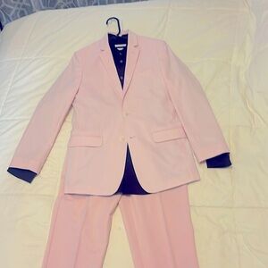Boys Tommy Hilfiger baby pink suit with black Calvin Klein slim fit button downn